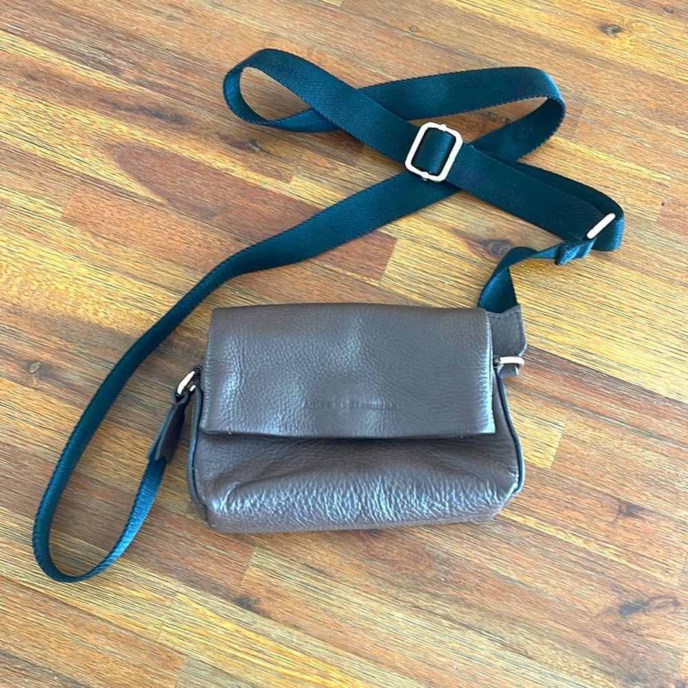 AIMEE KESTENBERG Brown Preston Leather Mini Crossbody Bag Black Canvas Strap